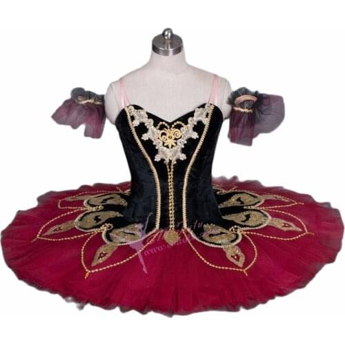 Women Professional Ballet Tutu Black Red Burgundy Classical Performance Pancake Tutu Skirt Stage Dance Costume Ballet Dress