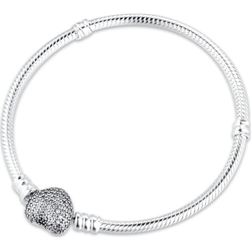925 Sterling Silver Jewelry Pave Heart Clasp Bracelets For Women Free Shipping