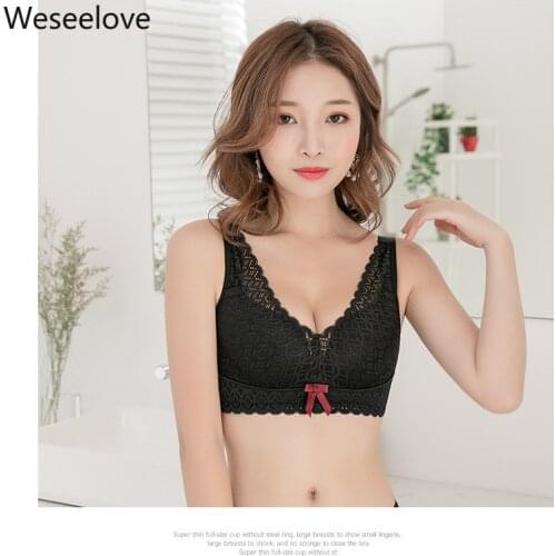 Weseelove Plus Size Women Soutien Gorge Femme Adjustable Gathering Push Up Bras for Women Lace Underwear Sexy Lingerie M12-1