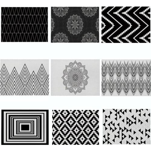 1 Pcs Black White Geometric Printed Kitchen Placemat Dining Table Mat Coaster Cotton Linen Pads Cup Mats 42*32cm Home Decor