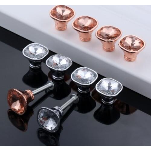 10Pc Crystal Glass Handle Knobs Diamond Crystal Furniture Handles Cupboard Pull Kitchen Cabinet Door Knob 21*19mm With Screws
