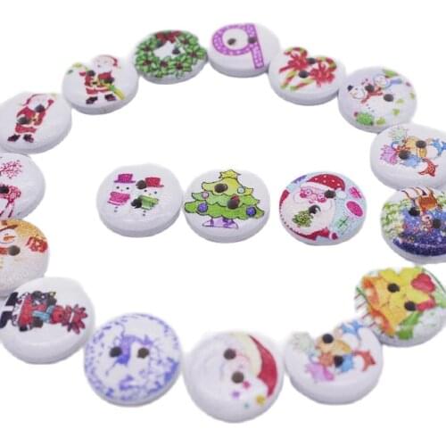 100Pcs 2 Holes Round Christmas Painting Wooden Buttons Sewing Scrapbooking 15mm DIY 2015 New Sewing Accessories Button
