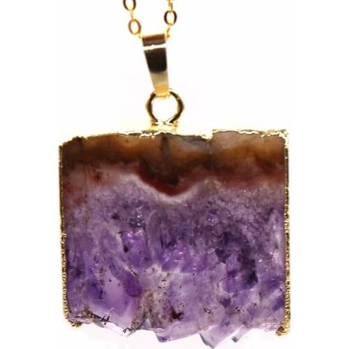 100-Unique 1 Pcs Light Yellow Gold Color Irregular Shape Natural Amethysts Pendant Necklace Link Chain Jewelry