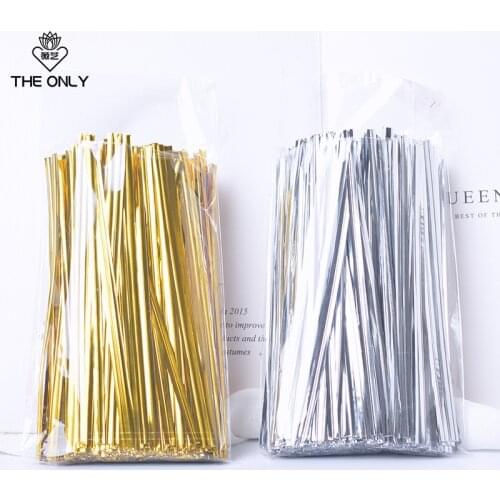 12cm 800pcs/lot Gold Silver Wire Iron Wire Sealing Tie With Flowers Packaging Material