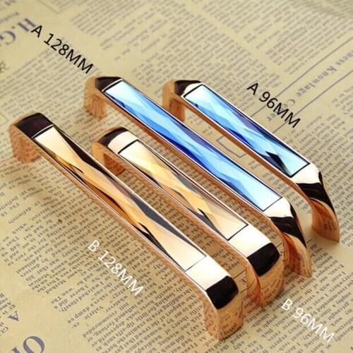 128mm Fashion Luxury Blue Crystal Wine Cabinet Handles Brown Cupboard Pulls Gold Zinc Dresser Drawer Wardrobe Funrinture handle