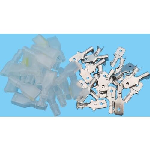 20/50Pair 6.3mm Spade Crimp Terminal Kit With Transparent Sleeves Electrical Cable Wire Connector