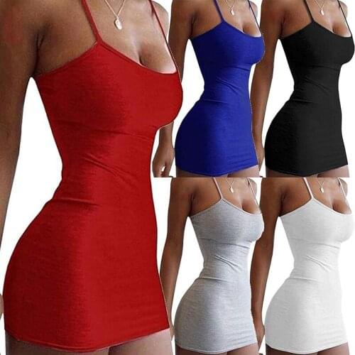 2021 Women Dresses Sexy Sleeveless Bodycon Dress Solid Color Mini Slim Dress Fashion Summer Beach Club Party Sling Dress