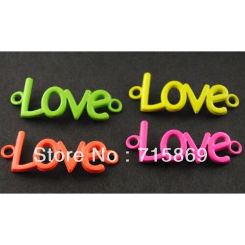 400 pcs Neon Love Letter Bracelet Connector Charms 40x16mm Multi Color Free Ship