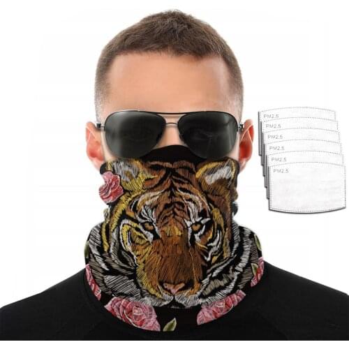 Bandana Neck Gaiter Headband Cycling Fishing Mask Scarf Colorful Floral Roses And Tiger Multifunctional Outdoor Headwear