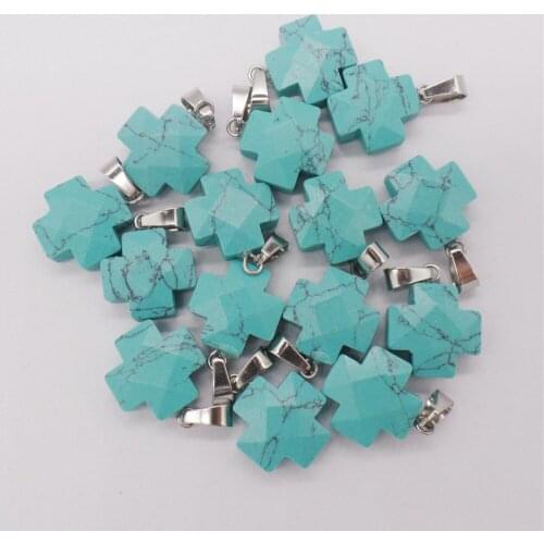 10Pcs 16x7mm Sky Blue Turquoise Facet Cross Pendant Beads For DIY Jewelry Making Necklace Accessories Special Present