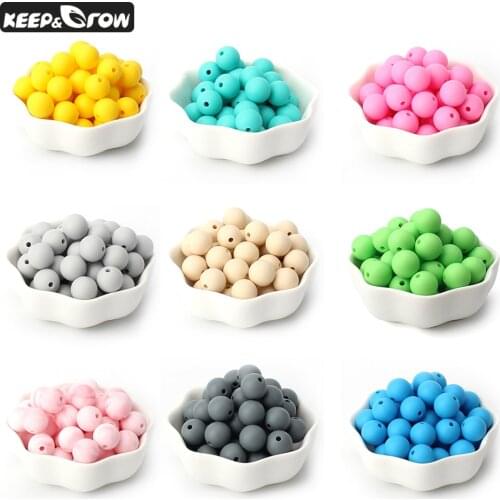 Keep&Grow 200Pcs Round Silicone Beads 12mm Baby Teething Beads DIY Pacifier Chain Silicone Teething Necklace Accessories