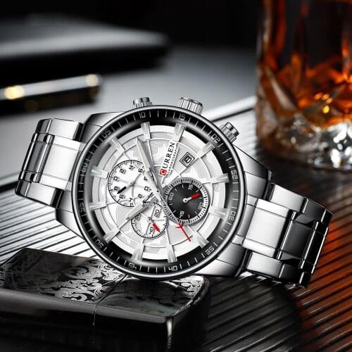 CURREN mens luxury watch, new business fashion, stainless steel, high-end brands, multifunction, chronograph, quartz watch, Rel