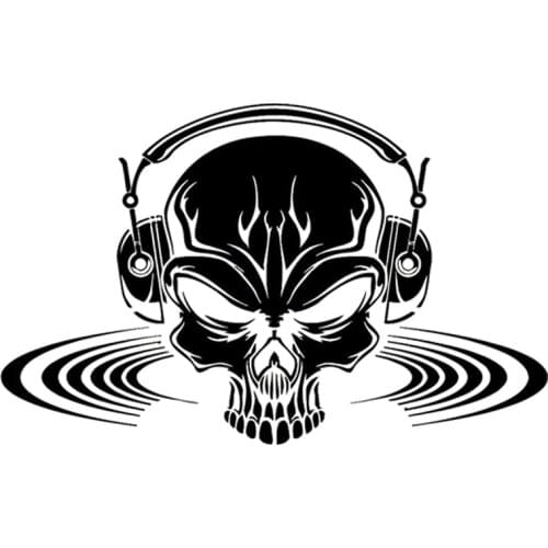 Skull Earphone Silhouette Sticker High Quality Car Decoration Decal Personalized Pvc Waterproof Decal Black/white, 18cm*11cm