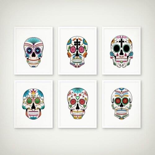 Gothic Style Kids Room Decor Colorful Sugar Skulls Canvas Art Painting Wall Picture Nordic Decoration Home Posters and Prints