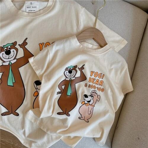 Childrens Short-sleeved T Shirt 2021 Summer Baby Boys and Girls Print Short-sleeved T Shirt Baby Korean T-shirt Family Look