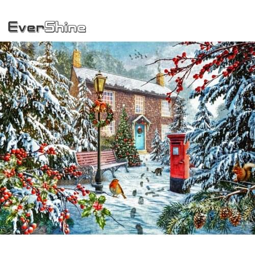 Evershine 5D Diamond Embroidery House New Arrival Diamond Painting Kit Mosaic Winter Landscape Full Square Round Drill Crafts