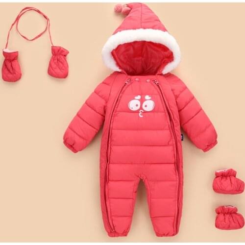 Winter Warm Baby Clothing Sets Infant Boy Girl Thicken Jumpsuit Newborn Snowsuit Big Eyes Romper+Shoes+Gloves 3pcs Sets