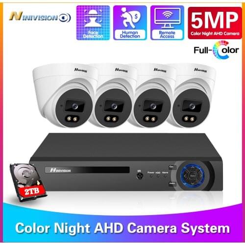 NINIVISION 5MP H.265 CCTV DVR Home Security Camera System Set 5.0MP 4CH DVR Kit Color Night Vision Surveillance Camera Kit