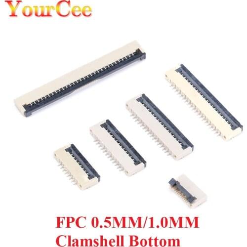 10pcs 0.5MM 1.0MM Pitch Bottom Clamshell Socket Connect FPC Flat Cable Connector 4P 5P 6P 8P 10P 12P 14P 16P 20P 22P 24P 30P 34P