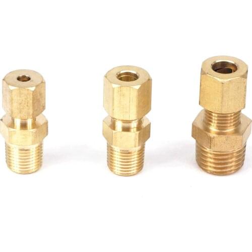 Brass 1/8" 1/4" 3/8" 1/2" NPT Male - Fit Tube O.D 1/8" 3/16" 1/4" 3/8" Hex Compression Fitting Pipe Connectors