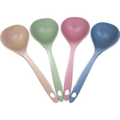 Wheat Straw Soup Ladle Long Handle Kitchen Spoon Green Healthy Cooking Scoop Household Sauce Spoons Utensils