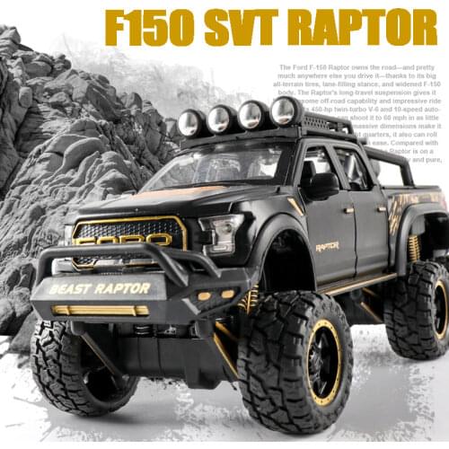 1/28 Diecast Ford Raptor F150 Alloy Car Model 6 Wheels Modified Pickup Truck Vehicle Off-Road Vehicle Toy Model For Kids Gifts