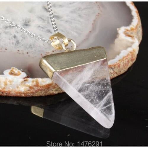 Fashion Jewelry Natural Stone Pendant Clear Crystal Triangle Point Pendant 1PCS