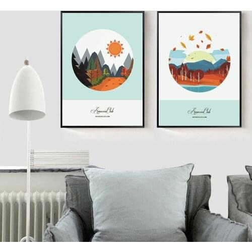 Cartoon Painting Scenery Decoration Autumn Tree Customizable Poster Picture Hd Printing Home Children Bedroom Decoration