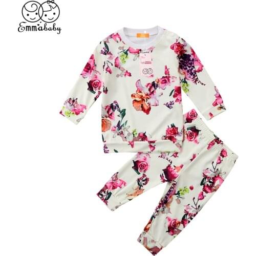 2018 new casual clothes set Newborn Baby Girl Floral print Clothes Tops T-shirt+Long Pants 2Pcs lovely kid Outfits Set 3-24M