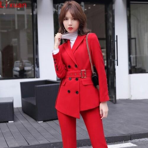 2020 New Fashion Full Sleeve Jacket Two Piece Blazer Set Office Lady Uniform Sales Work Clothes Business Womens Suit Wear