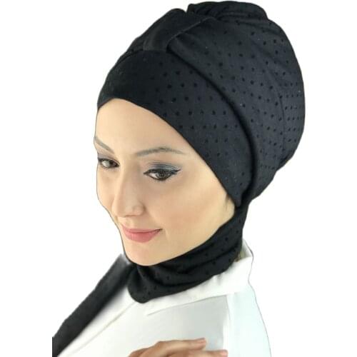 New Fashion 2021 Hijab Turban Lady Hat Seasonal Scarf Hijab Foulard Single Size Black Polka Dot Pattern Biritli Scarf Bone