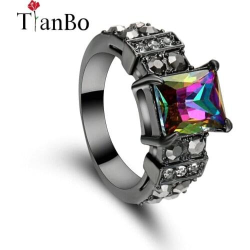 TianBo New Purple / RainBow Crystal Design Geometric White / Black /Gold Colour Jewlery Male Female Vintage Wedding Ring Size 8