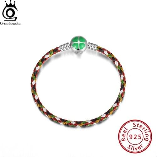 ORSA JEWELS Green Clover Fashion Snake Chain Basic For Original Charms Bracelets Beads For Women DIY Making Jewelry CBB05