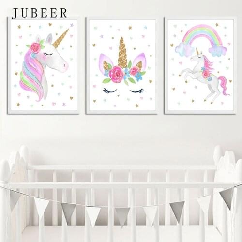 Nordic Style Poster and Prints Cute Animal Unicorn Canvas Painting Children Bedroom Decoration Pictures For baby Kids Room Decor