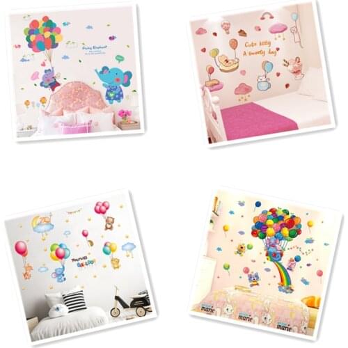 [SHIJUEHEZI] Cartoon Balloons Wall Stickers DIY Animals Wall Decals for Kids Rooms Baby Bedroom Home Decoration Accessories