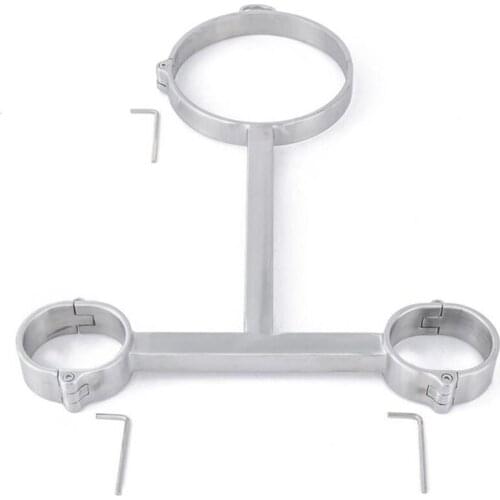 T Type Stainless Steel Spreader Bar Neck Collar Handcuffs Sex Toys For Couples BDSM Torture Adult Games Slave Bondage Restraints