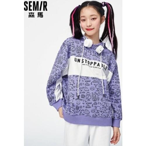 SEMIR Sweatshirt Women Fashion Hooded Fun Print 2021 Spring And Autumn New Casual Short Trend Sports Top