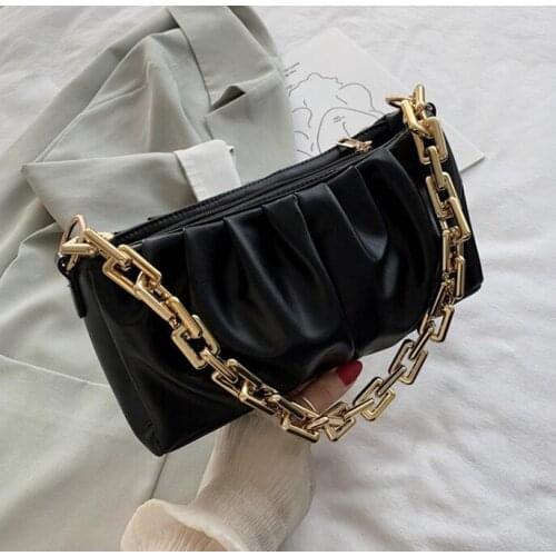 Gold Chain PU Leather Bag For Women 2021 Summer Armpit Bag Lady Shoulder Handbags Female Solid Color Travel Hand Bag