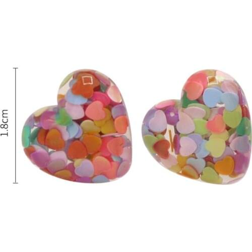 Doreen Box Acetic Acid Resin Heart Stud Earring Ear Clip Multi-color Purple White Heart Sequins For Women Sweet Jewelry , 1Pair