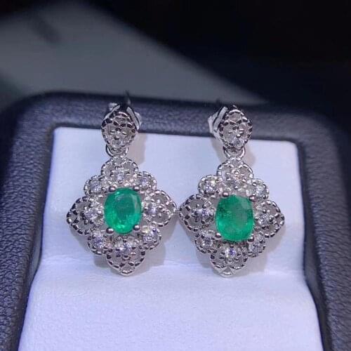 Restoring Hollowing rhombus natural green Emerald drop earrings Natural gemstone earrings 925 silver female wedding jewelry