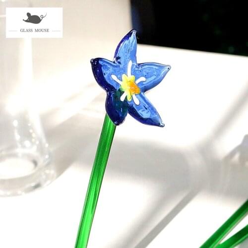Handmade Colorful Murano Glass Flower Craft Figurine Wedding Valentines Day Favors Gifts Table Decor Ornaments Long Handle 15cm