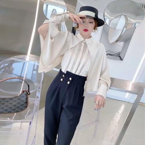 Suit womens early autumn 2020 new style temperament Cape shirt diagonal smoke pipe two piece suit pants