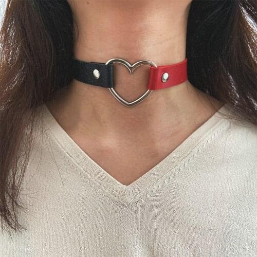 Fashion PU Leather Heart Choker Necklace Women Chocker Necklaces Punk Statement Jewelry Collier Wedding Bride Jewelry Gift