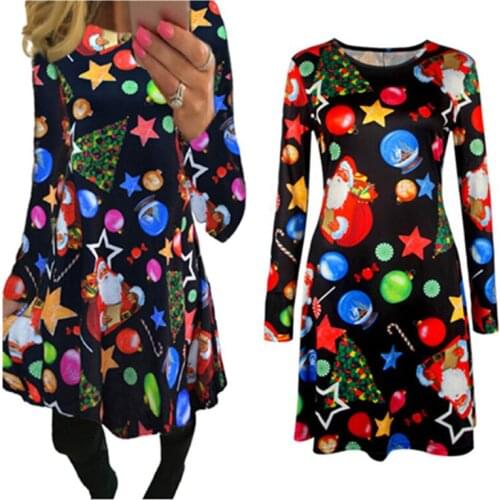 New Year Winter Christmas Party Dresses Woman Lucky Star Casual Long Sleeve Loose Dress 5XL Plus Size Women Clothing Vestidos