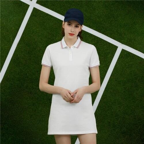 Regular Fit A Line Sports Style Dress Full Cotton Pique Fabric Short Sleeve Tennis Suit Women Golf With Turn Down Collar YH97608