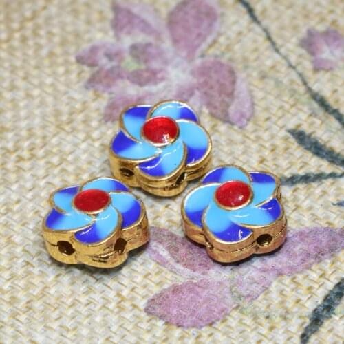 New fashion 10pcs wholesale price 13mm flower shape Chinese enamel blue cloisonne beads spacers accessories jewelry B2387