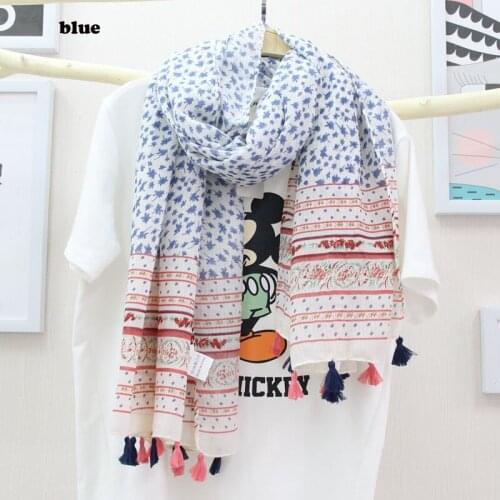 2016 Spring Little Floral Printed Striped Pattern Tassel Scarf Women Quality Scarf Shawls 5Colors 10PCS/lot