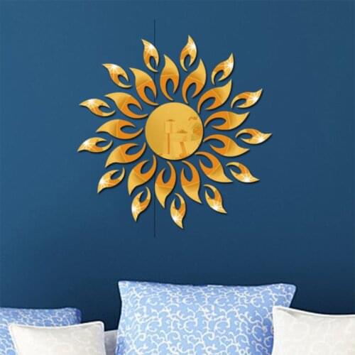3D Mirror Sun Art Removable Wall Sticker Acrylic Mural Decal for Living Room Bedroom DIY Decoration