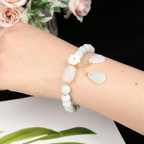 Natural Jade Emerald Agate Beads Bracelet Adjustable Bangle Charm Jewelry Yoga Water Drop Shell Flower Pendant Bracelet Woman
