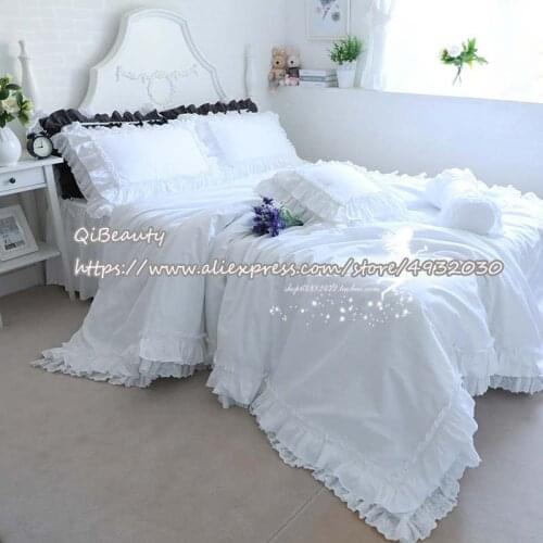 Europe and the United States Korean Anal Cute Princess Satin White 100% Cotton Bedding 100% Cotton 4-Piece Set